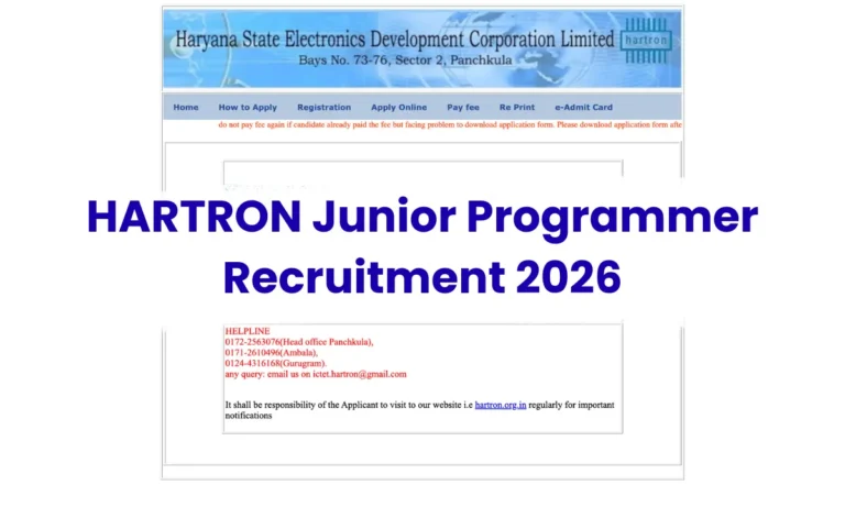 HARTRON Junior Programmer Recruitment 2026: Apply Online for 530 Posts @hartron.org.in