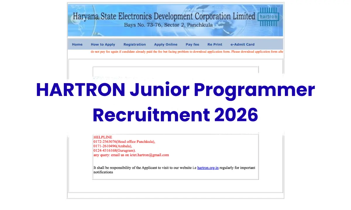 HARTRON Junior Programmer Recruitment 2026: Apply Online for 530 Posts @hartron.org.in
