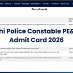 Delhi Police Constable PE&MT Admit Card 2026 Released: Download Hall Ticket @delhipolice.gov.in